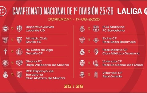 西甲赛程公布：首轮巴萨客战马洛卡，皇马vs奥萨苏纳