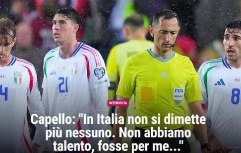 卡佩罗：因缺乏归属感，应强制意甲球队至少首发3名本土球员