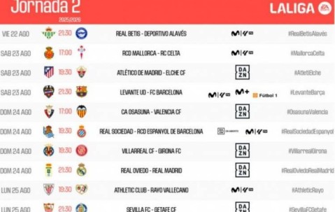 西甲公布联赛第二轮对阵：皇马和巴萨均在客场对阵本赛季升班马