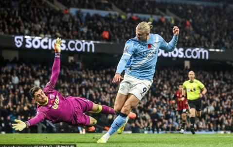 高清：英超曼城2-0伯恩茅斯升第二 哈兰德霸气双响