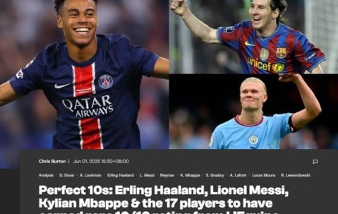 杜埃比肩诸多神迹！本世纪至今《队报》仅给出15次10分评价